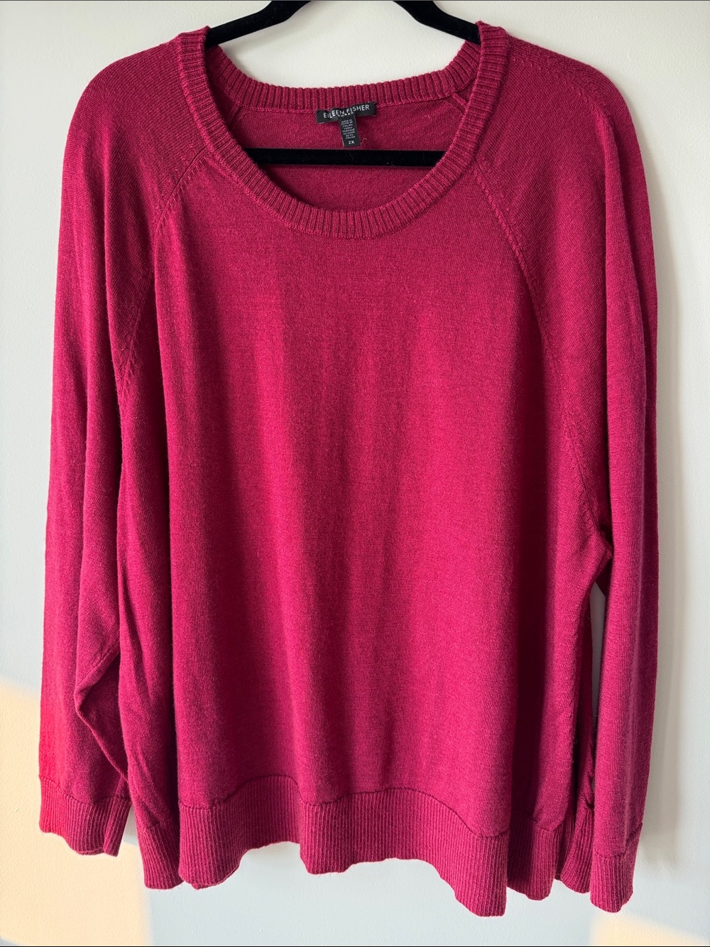 Eileen Fisher Raspberry Crewneck  Boxy Sweater Wool